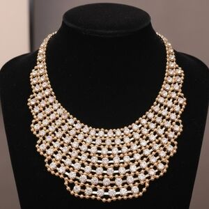 Vintage Estate Rhinestone Bib Necklace Statement Formal Wedding Bridal Gold